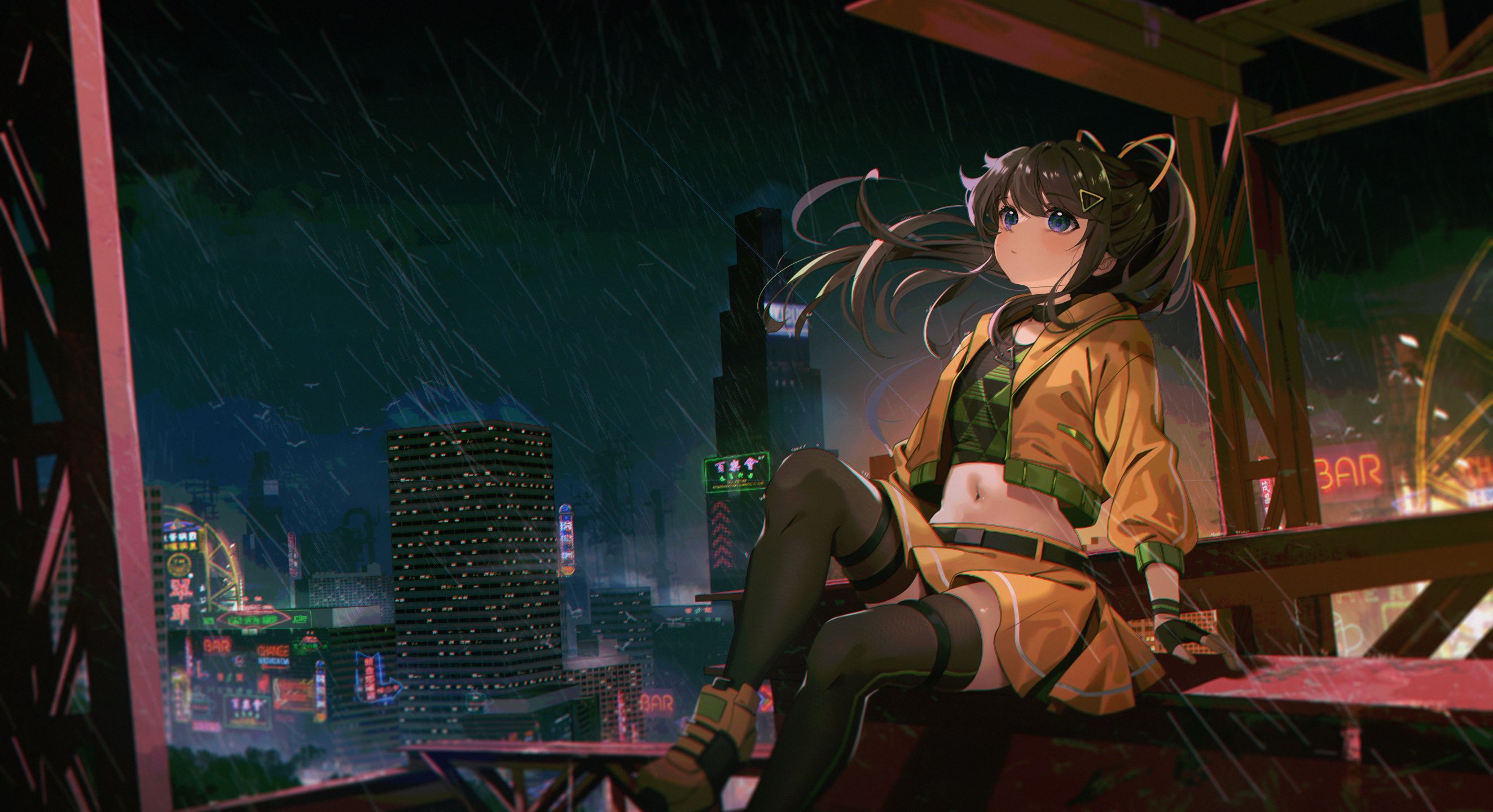 Shuni in a raining city