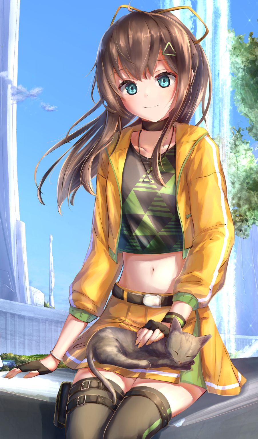 Shuni sitting with a cat